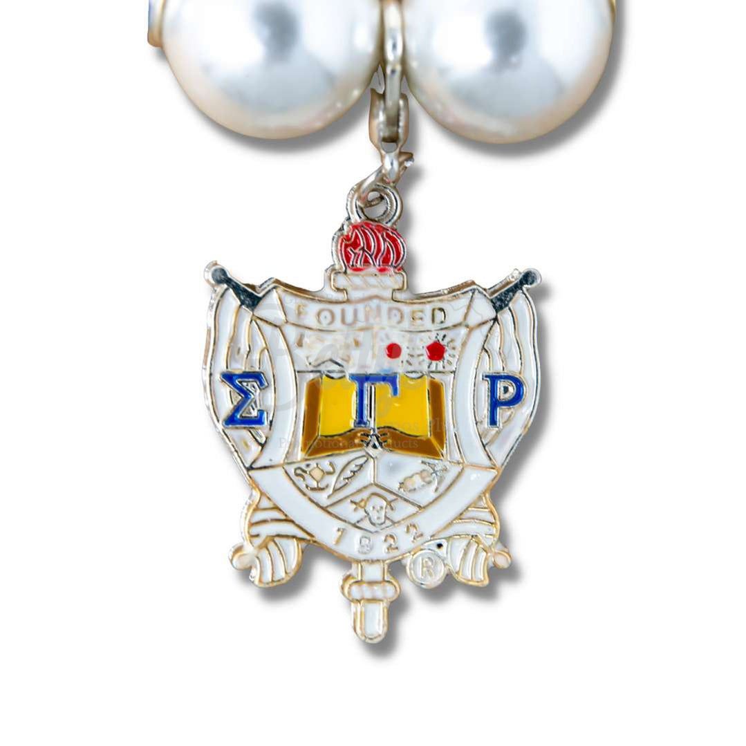 Sigma Gamma Rho ΣΓΡ Pearl Necklace with Shield CharmWhite-Betty's Promos Plus Greek Paraphernalia