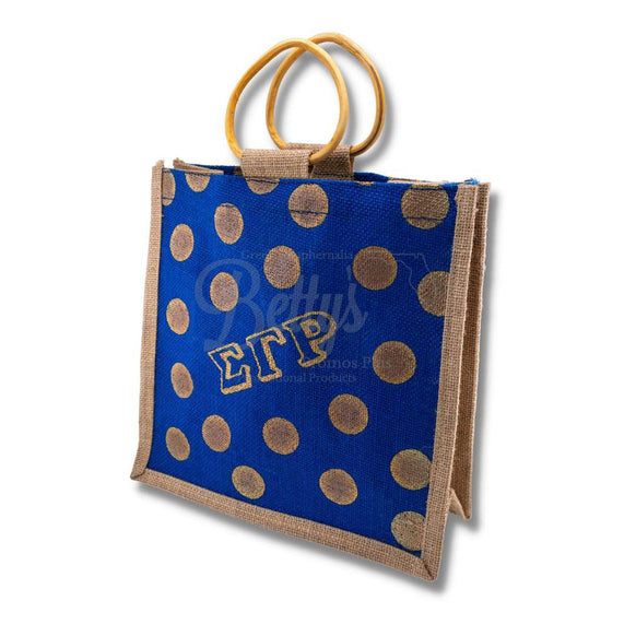 Sigma Gamma Rho ΣΓΡ Polka Dot Sorority Jute BagBlue-Betty's Promos Plus Greek Paraphernalia