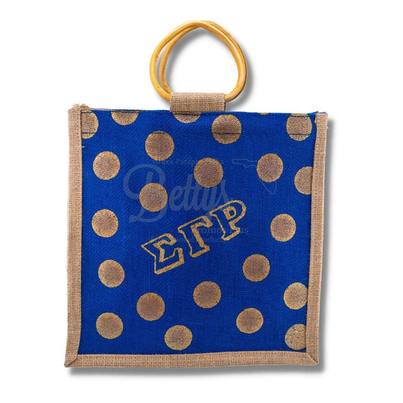 Sigma Gamma Rho ΣΓΡ Polka Dot Sorority Jute BagBlue-Betty's Promos Plus Greek Paraphernalia