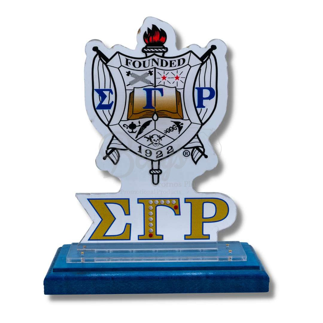 Sigma Gamma Rho ΣΓΡ Shield Desk Ornament PlaqueBlue Base-Betty's Promos Plus Greek Paraphernalia