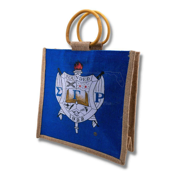 Sigma Gamma Rho ΣΓΡ Shield Sorority Jute BagBlue-Betty's Promos Plus Greek Paraphernalia