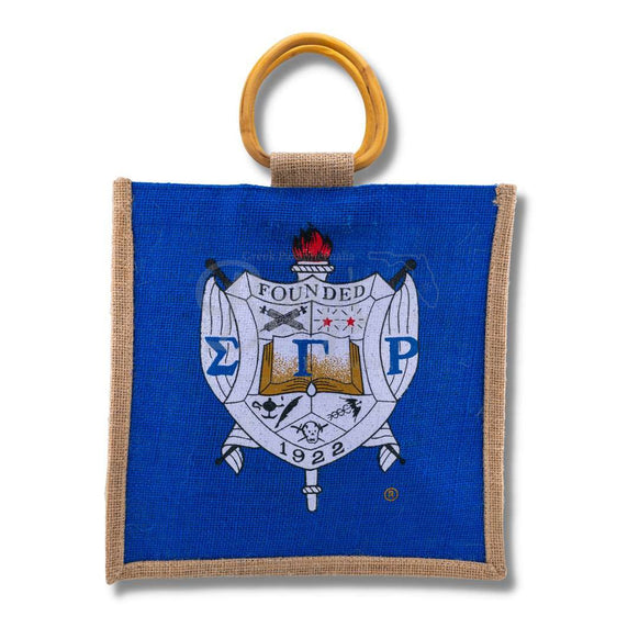 Sigma Gamma Rho ΣΓΡ Shield Sorority Jute BagBlue-Betty's Promos Plus Greek Paraphernalia