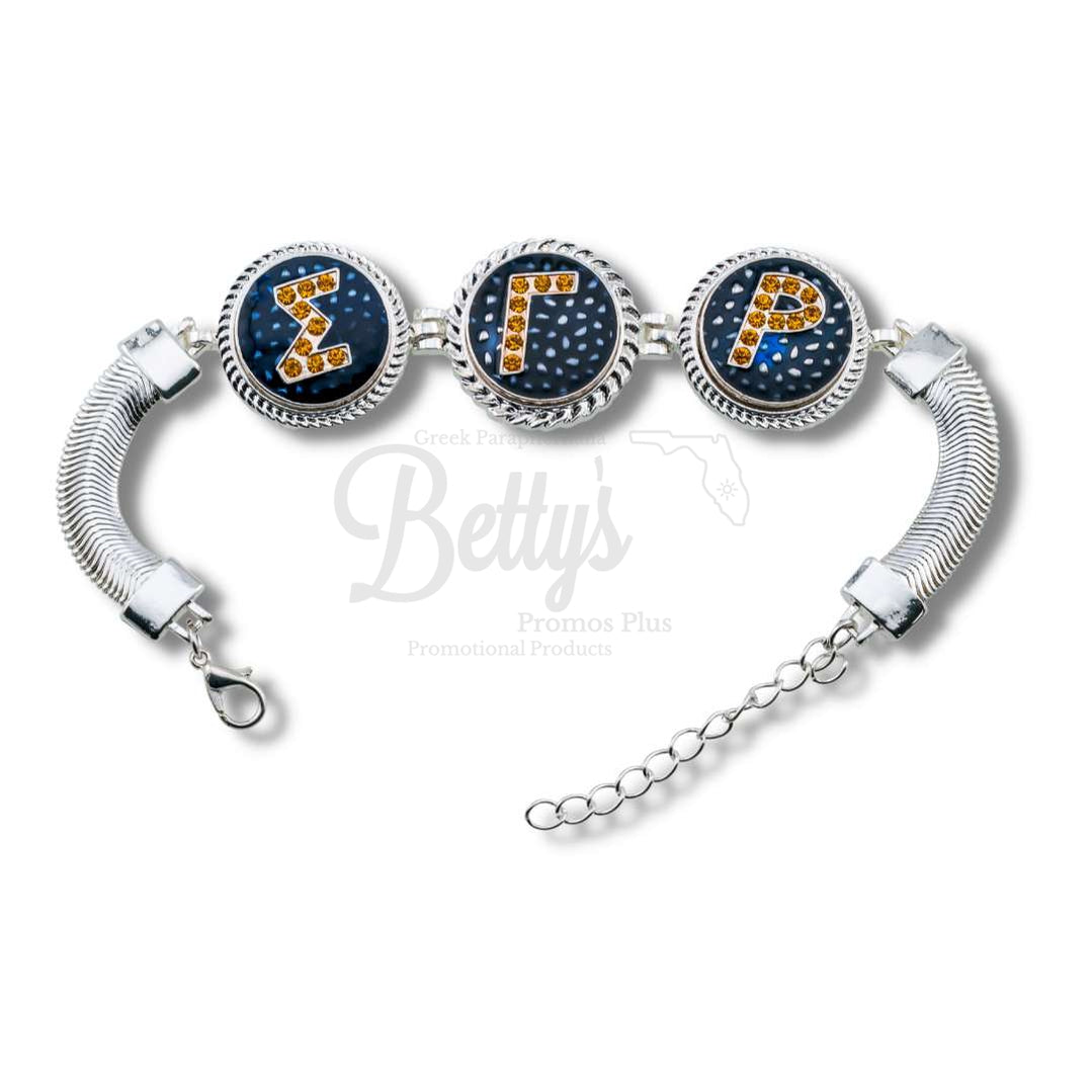 Sigma Gamma Rho ΣΓΡ Snap Button Bracelet Jewelry with Interchangeable SnapsSilver-Triple Bracelet-Triple ΣΓΡ Letters-Betty's Promos Plus Greek Paraphernalia