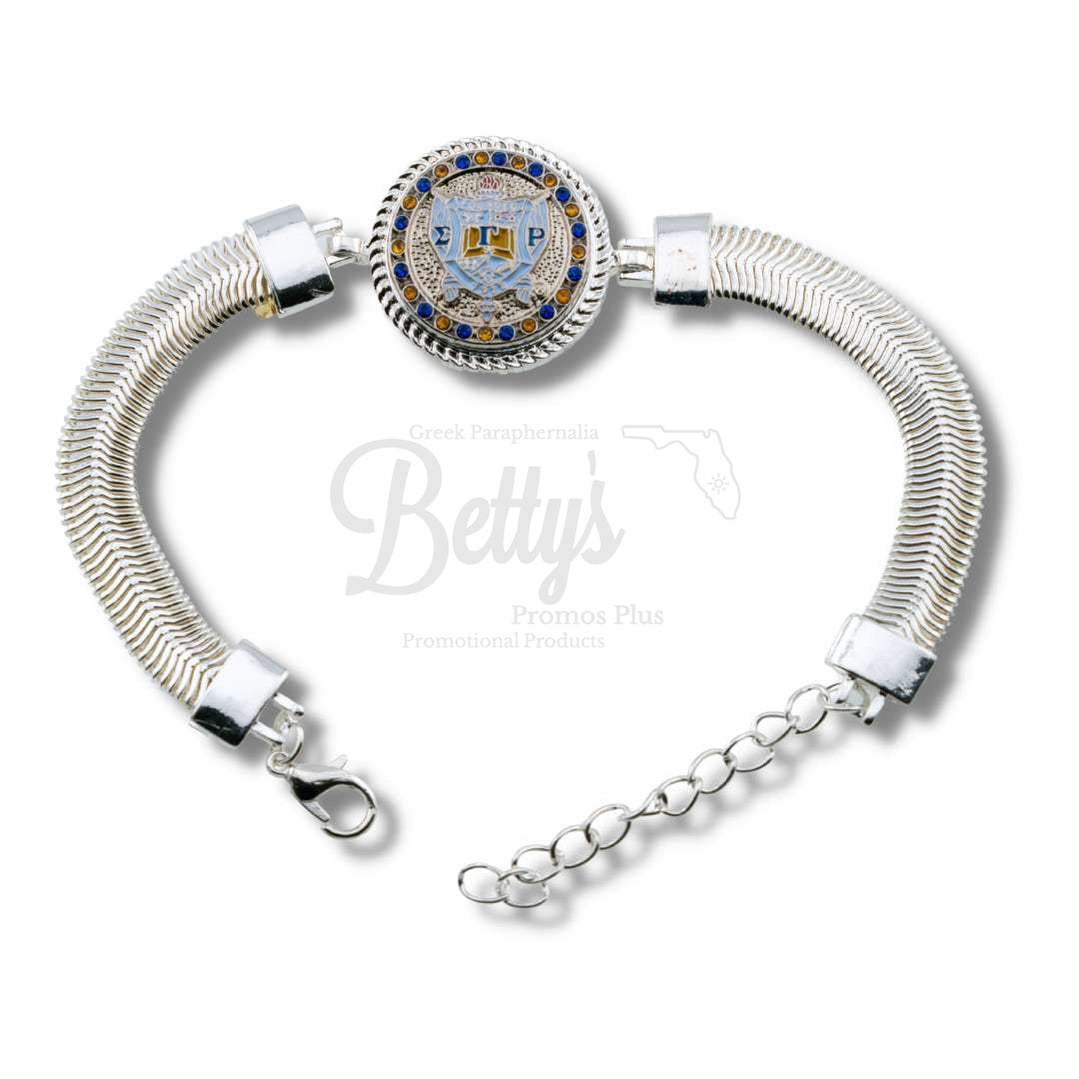 Sigma Gamma Rho ΣΓΡ Snap Button Bracelet Jewelry with Interchangeable SnapsSilver-Single Bracelet-ΣΓΡ Shield-Betty's Promos Plus Greek Paraphernalia