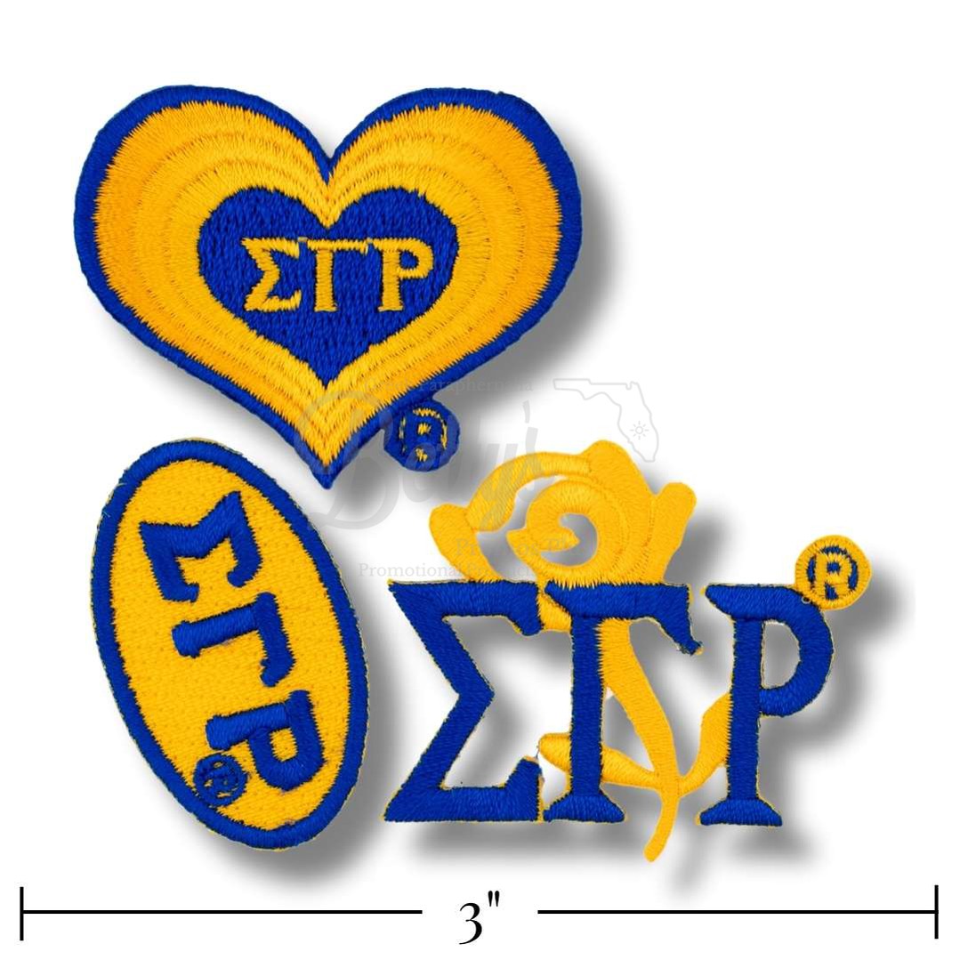 Sigma Gamma Rho ΣΓΡ Stick-On Embroidered Patch Set of 3 PatchesPack #2-Betty's Promos Plus Greek Paraphernalia