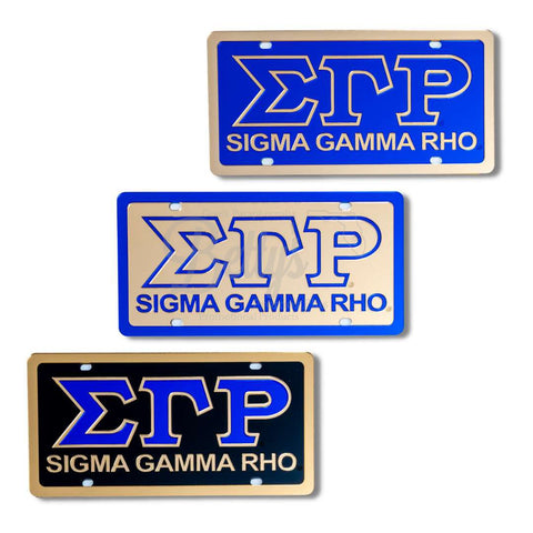 Sigma Gamma Rho ΣΓΡ with Sigma Gamma Rho Acrylic Laser Engraved Auto Tag Car License Plate-Betty's Promos Plus Greek Paraphernalia