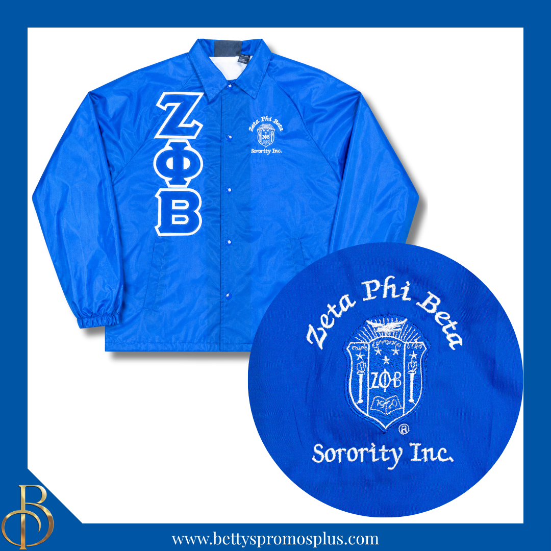 Zeta Phi Beta ΖΦΒ Double-Stitched Embroidered Windbreaker Line Jacket