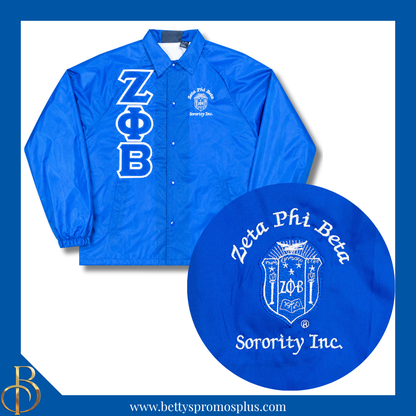 Zeta Phi Beta ΖΦΒ Double-Stitched Embroidered Windbreaker Line Jacket
