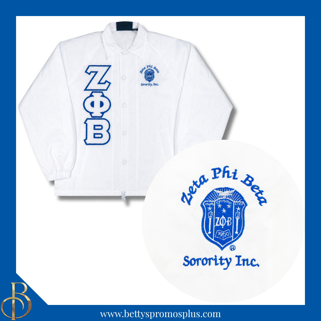 Zeta Phi Beta ΖΦΒ Double-Stitched Embroidered Windbreaker Line Jacket