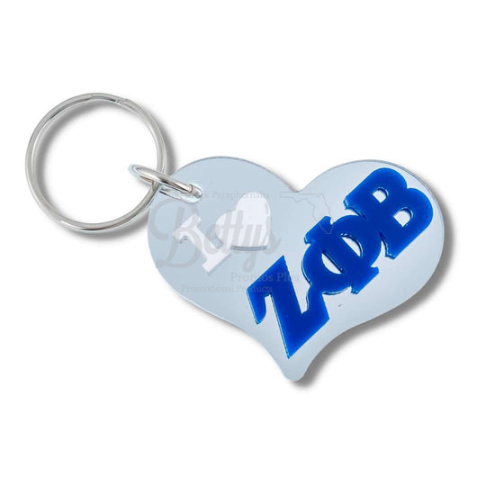 Zeta Phi Beta I Love ΖΦΒ Heart-Shaped Acrylic Mirror KeychainSilver-Betty's Promos Plus Greek Paraphernalia