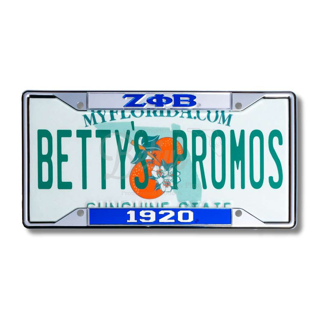 Zeta Phi Beta ΖΦΒ 1920 Chrome Laser Engraved Mirrored Acrylic Auto Tag License Plate FrameBlue Bottom-Betty's Promos Plus Greek Paraphernalia