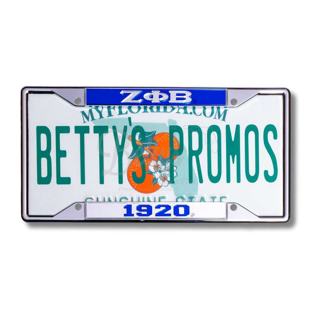 Zeta Phi Beta ΖΦΒ 1920 Chrome Laser Engraved Mirrored Acrylic Auto Tag License Plate FrameSilver Bottom-Betty's Promos Plus Greek Paraphernalia