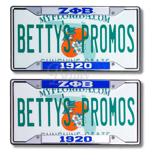 Zeta Phi Beta ΖΦΒ 1920 Chrome Laser Engraved Mirrored Acrylic Auto Tag License Plate Frame-Betty's Promos Plus Greek Paraphernalia