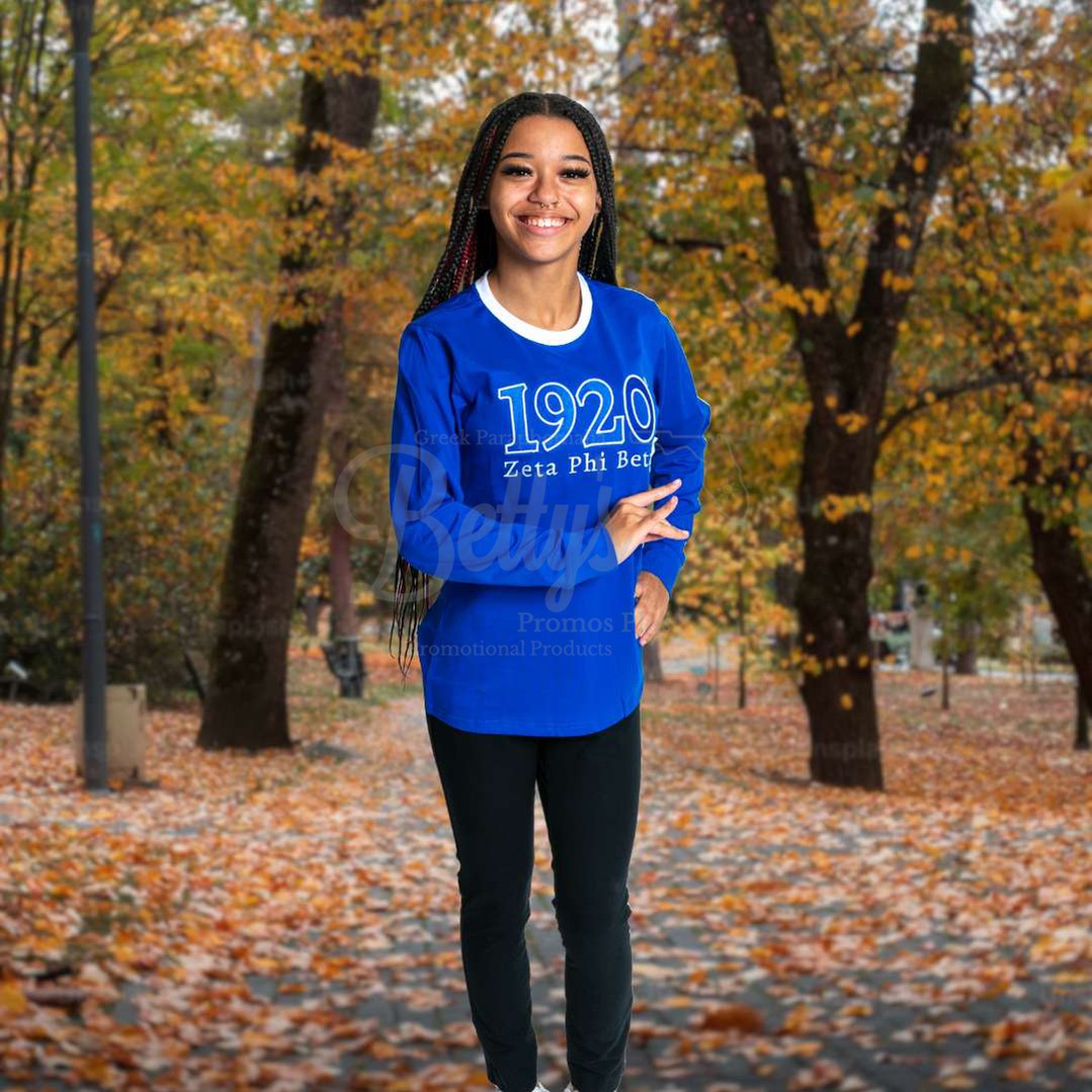 Zeta Phi Beta ΖΦΒ 1920 Embroidered Long Sleeve T-Shirt-Betty's Promos Plus Greek Paraphernalia