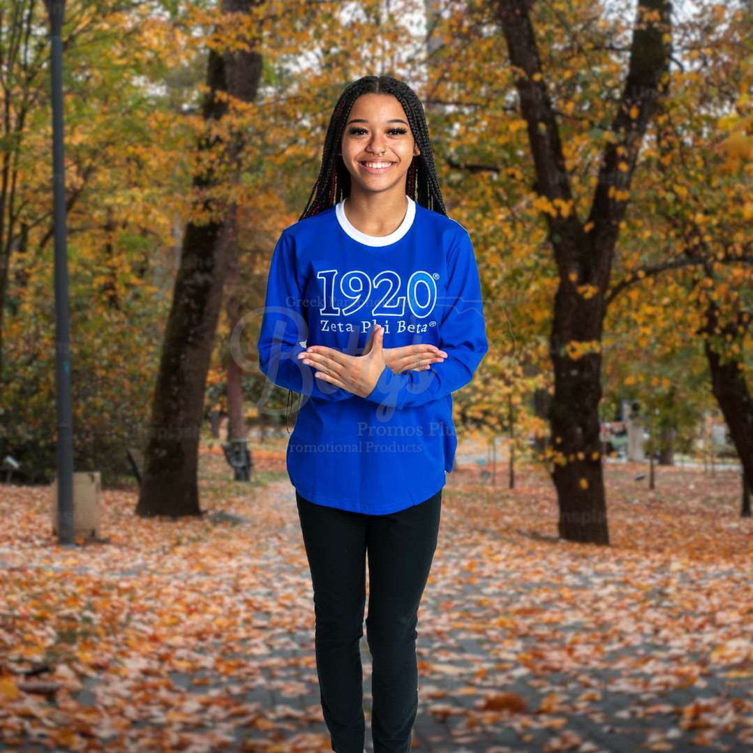 Zeta Phi Beta ΖΦΒ 1920 Embroidered Long Sleeve T-Shirt-Betty's Promos Plus Greek Paraphernalia