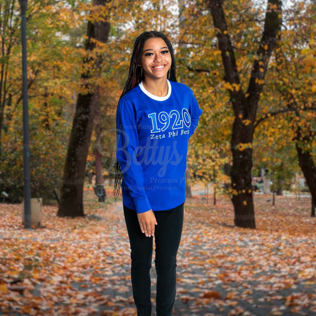 Zeta Phi Beta ΖΦΒ 1920 Embroidered Long Sleeve T-Shirt-Betty's Promos Plus Greek Paraphernalia