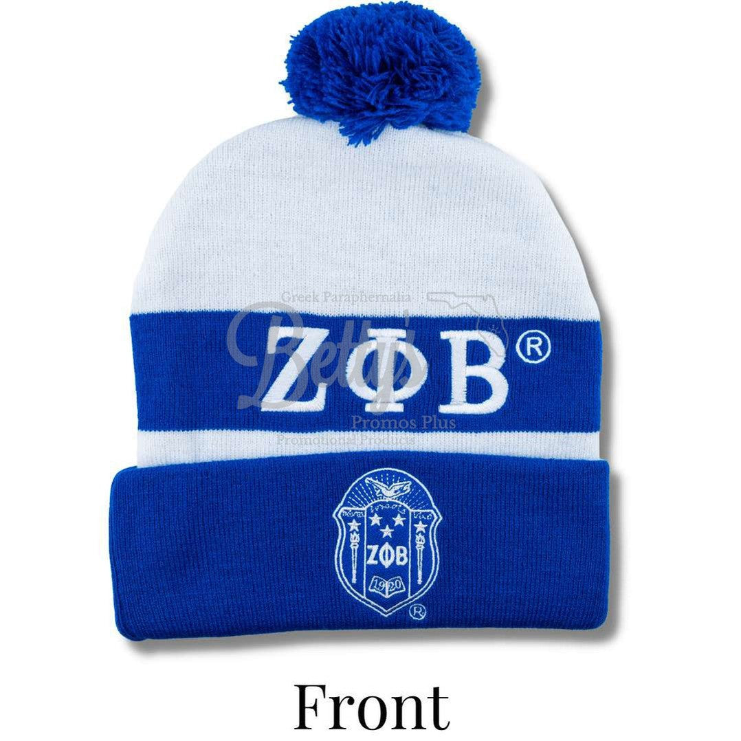 Zeta Phi Beta ΖΦΒ 1920 Embroidered Shield Knit Crest BeanieBlue-Betty's Promos Plus Greek Paraphernalia