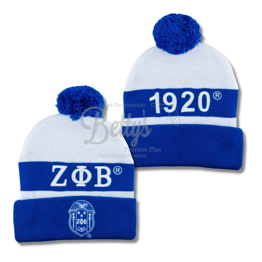 Zeta Phi Beta ΖΦΒ 1920 Embroidered Shield Knit Crest BeanieBlue-Betty's Promos Plus Greek Paraphernalia