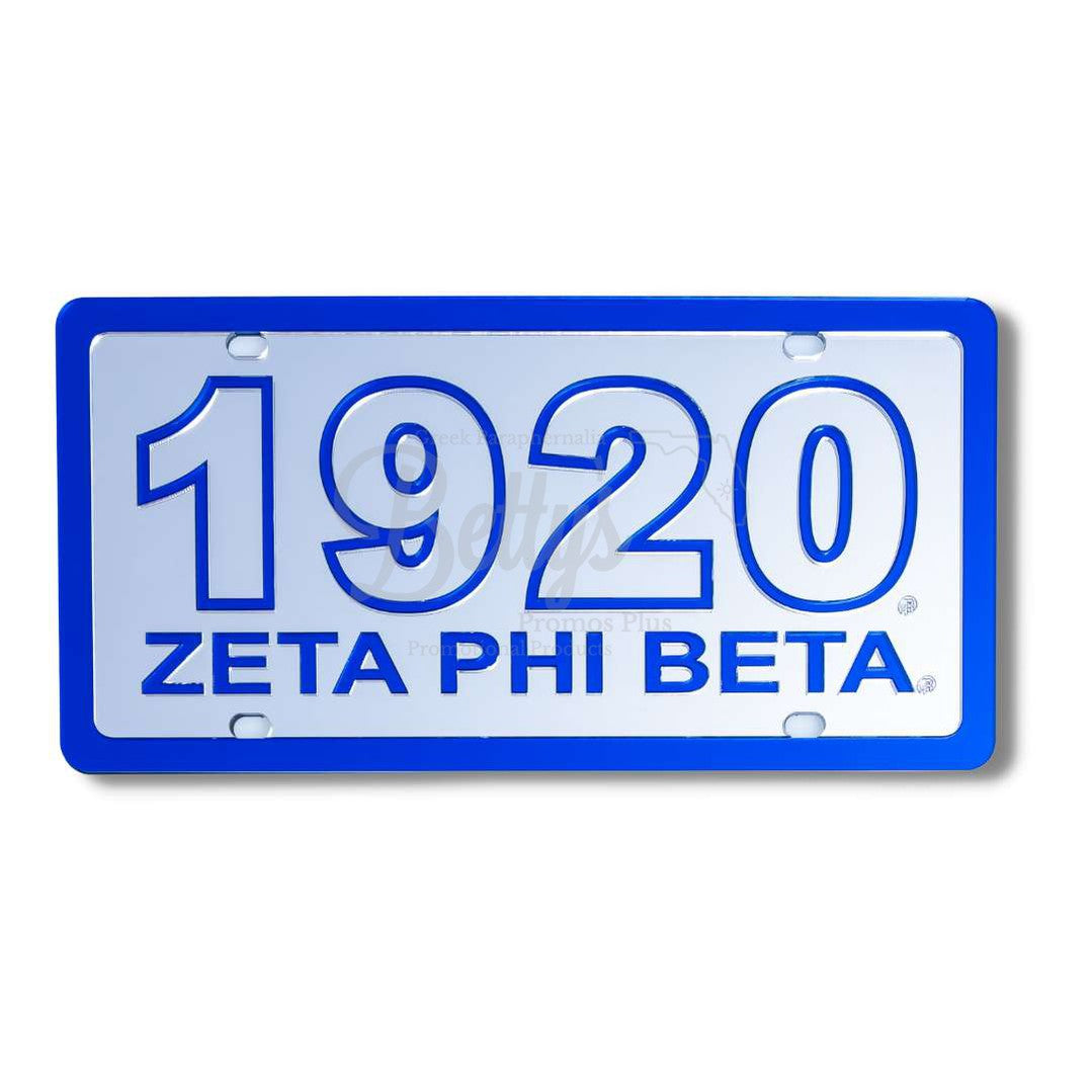 Zeta Phi Beta ΖΦΒ 1920 with Zeta Phi Beta Acrylic Laser Engraved Auto Tag Car License PlateSilver Background-Blue Trim-Betty's Promos Plus Greek Paraphernalia