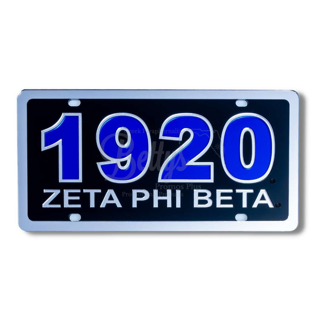 Zeta Phi Beta ΖΦΒ 1920 with Zeta Phi Beta Acrylic Laser Engraved Auto Tag Car License PlateBlack Background-Silver Trim-Betty's Promos Plus Greek Paraphernalia