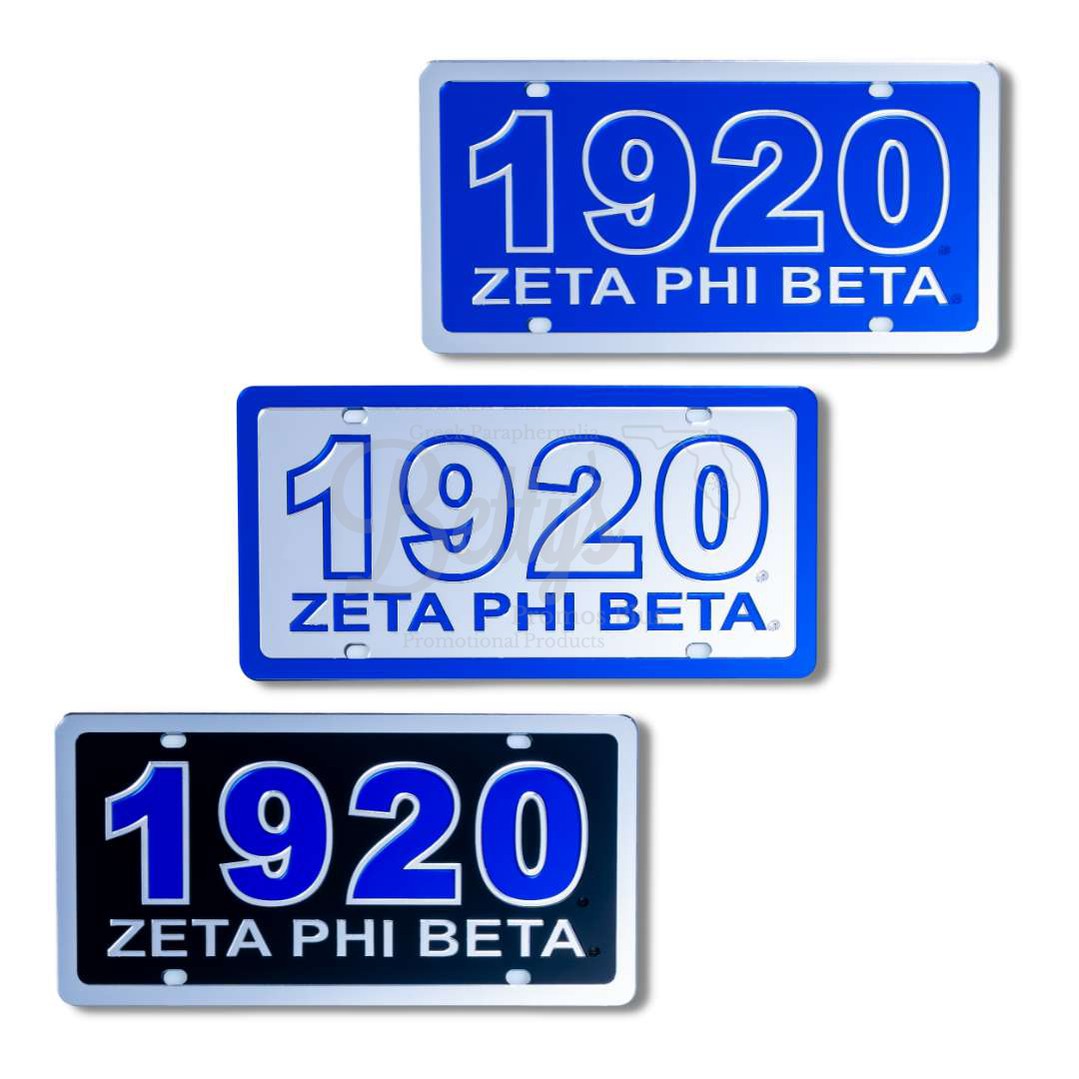 Zeta Phi Beta ΖΦΒ 1920 with Zeta Phi Beta Acrylic Laser Engraved Auto Tag Car License Plate-Betty's Promos Plus Greek Paraphernalia