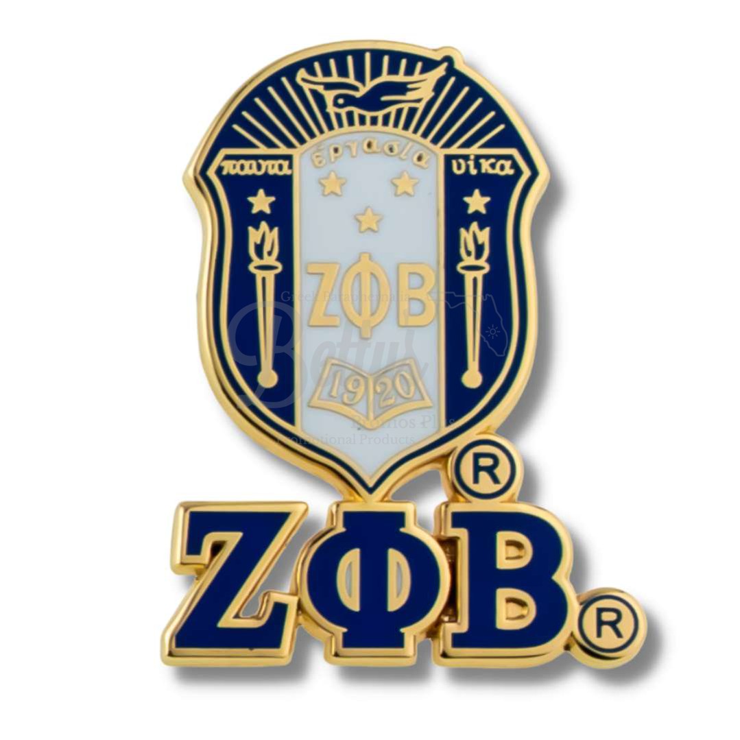 Zeta Phi Beta ΖΦΒ 3D Color Shield with Letters Greek Sorority Lapel PinBlue-Betty's Promos Plus Greek Paraphernalia