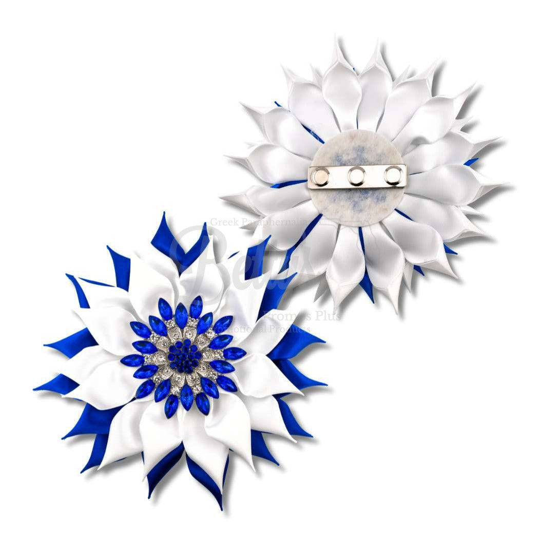 Zeta Phi Beta ΖΦΒ Blue Gemstones Silk Flower BroochLarge - 6