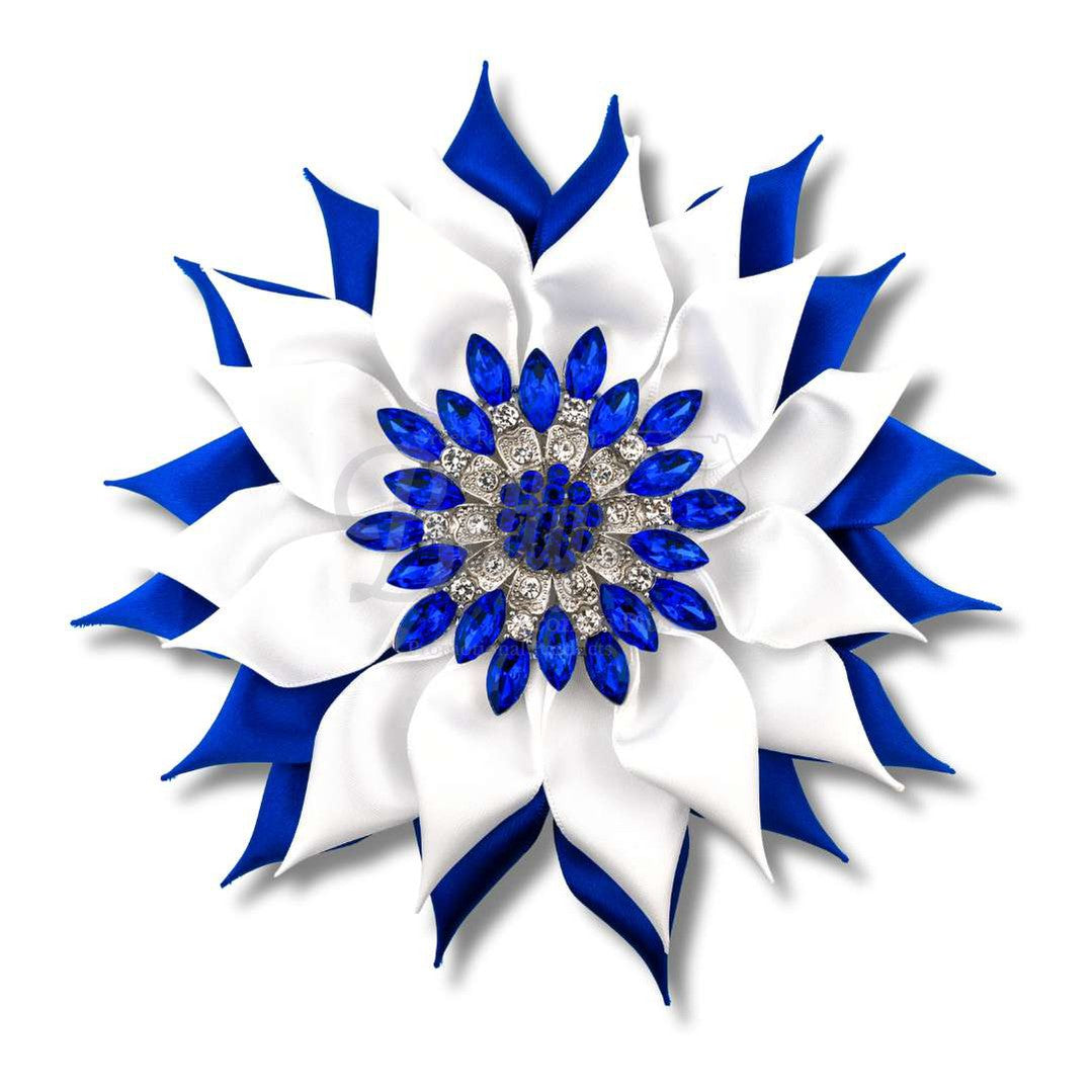 Zeta Phi Beta ΖΦΒ Blue Gemstones Silk Flower BroochLarge - 6