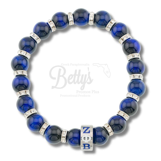 Zeta Phi Beta ΖΦΒ Blue Marbled Beaded Bracelet with Rhinestone SpacersBlue-Betty's Promos Plus Greek Paraphernalia