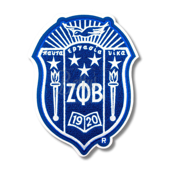 Zeta Phi Beta ΖΦΒ Blue & White Background Chenille Shield Embroidery PatchBlue & White Background-Betty's Promos Plus Greek Paraphernalia