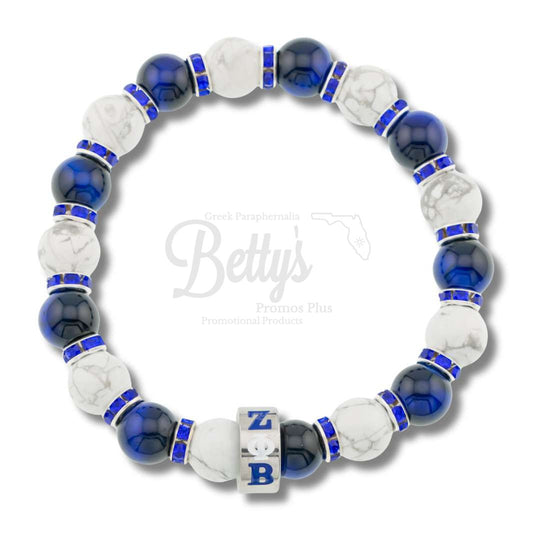 Zeta Phi Beta ΖΦΒ Blue & White Marbled Beaded Bracelet with Rhinestone SpacersBlue & White-Betty's Promos Plus Greek Paraphernalia