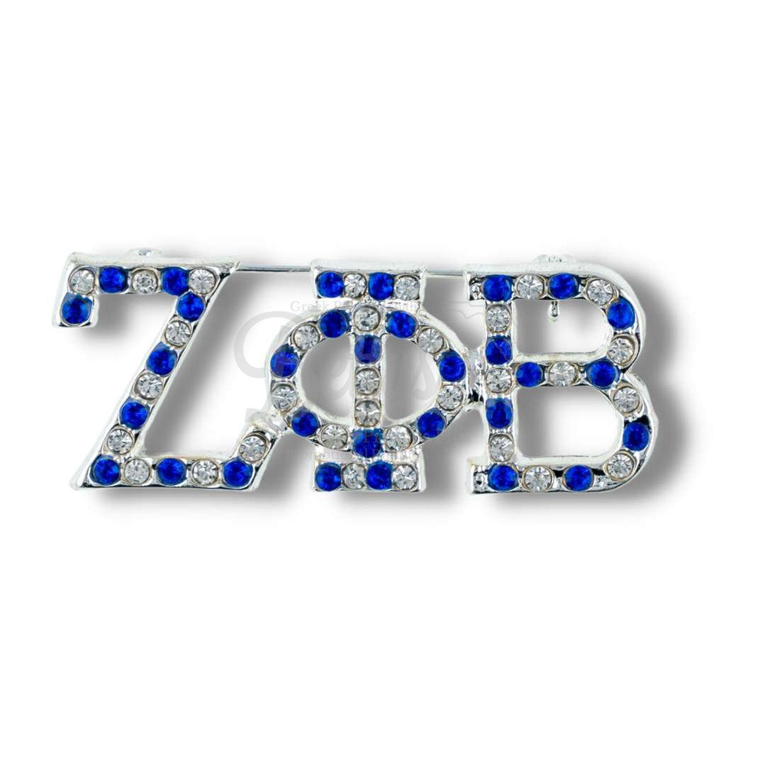 Zeta Phi Beta ΖΦΒ Blue & White Sorority Rhinestone PinSilver-Betty's Promos Plus Greek Paraphernalia