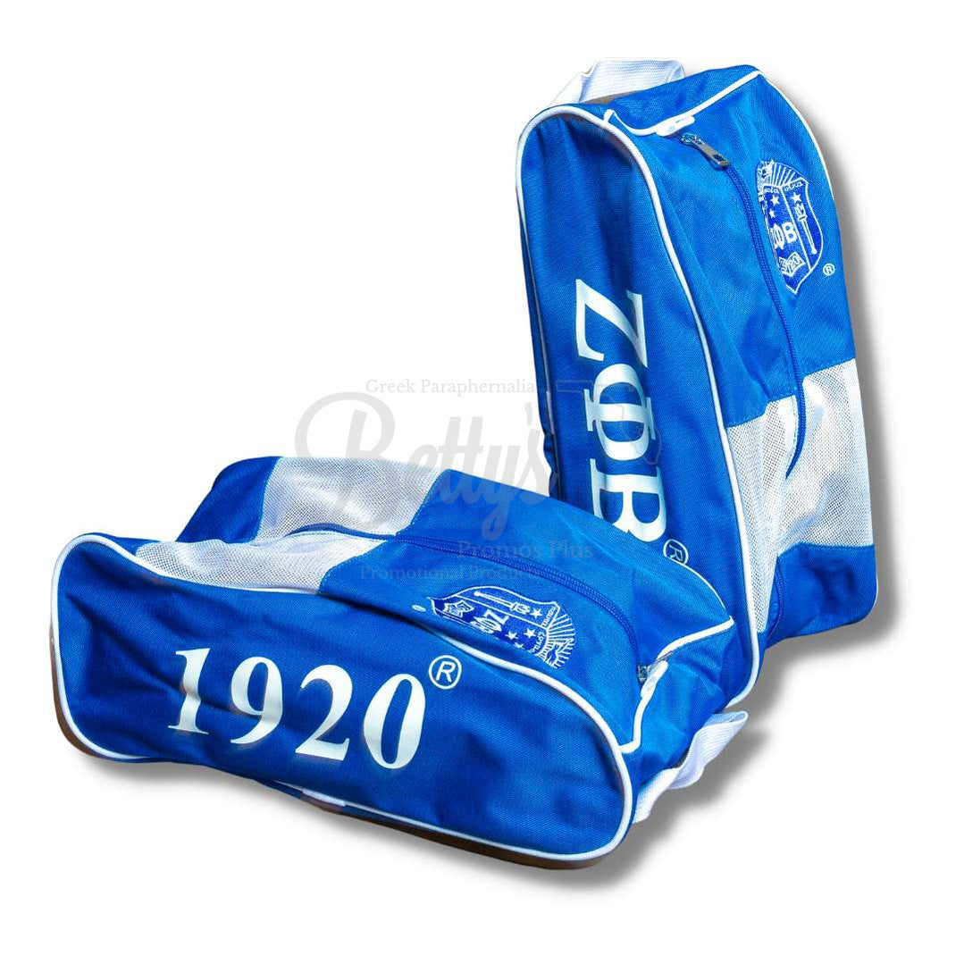 Zeta Phi Beta ΖΦΒ Canvas Shoe Bag with Zippered MeshBlue-Betty's Promos Plus Greek Paraphernalia