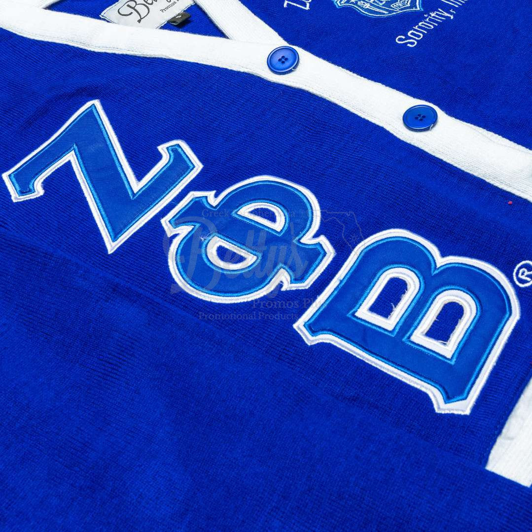 Zeta Phi Beta ΖΦΒ Cardigan Sweater with Double Stitched Twill Embroidered Letters & ΖΦΒ Shield-Betty's Promos Plus Greek Paraphernalia