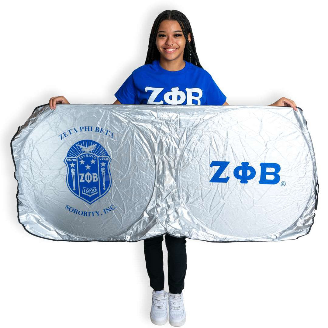 Zeta Phi Beta ΖΦΒ Collapsible Car Sun Shade with PouchBlue-Betty's Promos Plus Greek Paraphernalia