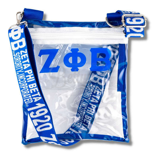 Zeta Phi Beta ΖΦΒ Cross Body Clear Stadium BagBlue-Betty's Promos Plus Greek Paraphernalia