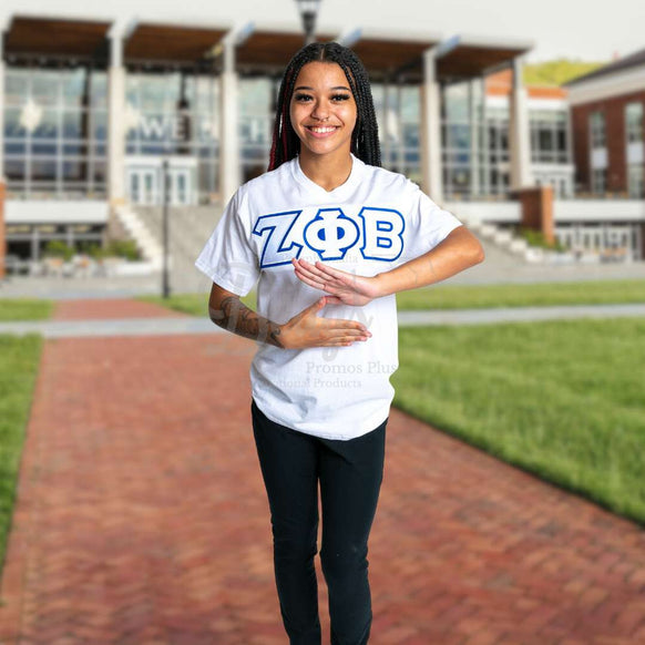 Zeta Phi Beta ΖΦΒ Double Stitched Appliqué Embroidered Greek Letter Line T-Shirt-Betty's Promos Plus Greek Paraphernalia