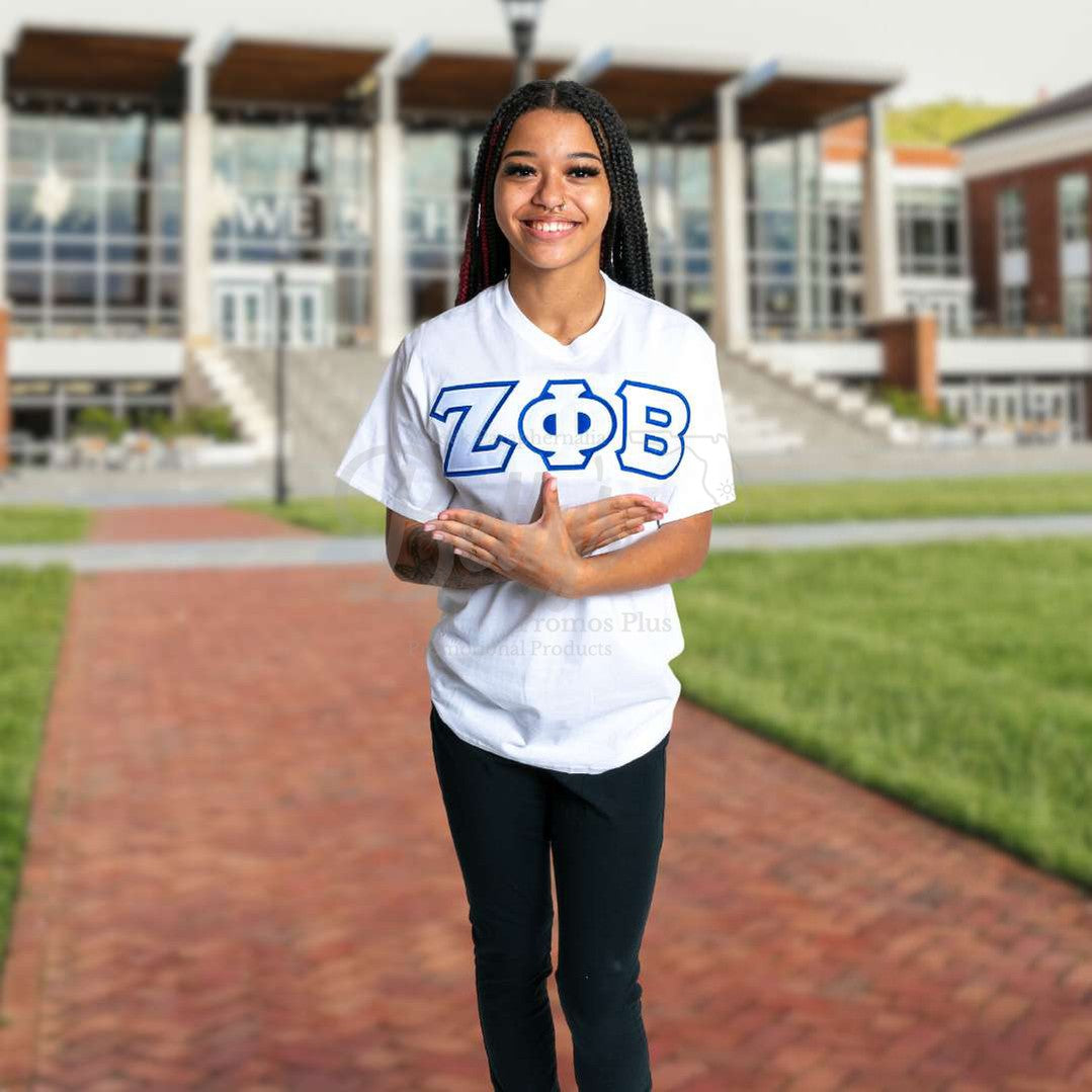 Zeta Phi Beta ΖΦΒ Double Stitched Appliqué Embroidered Greek Letter Line T-Shirt-Betty's Promos Plus Greek Paraphernalia