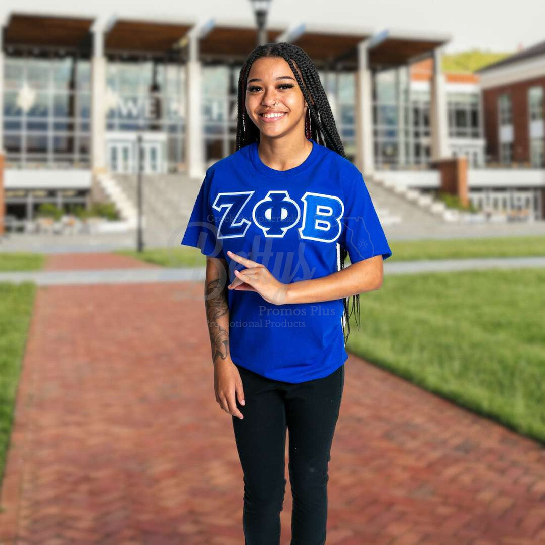 Zeta Phi Beta ΖΦΒ Double Stitched Appliqué Embroidered Greek Letter Line T-Shirt-Betty's Promos Plus Greek Paraphernalia