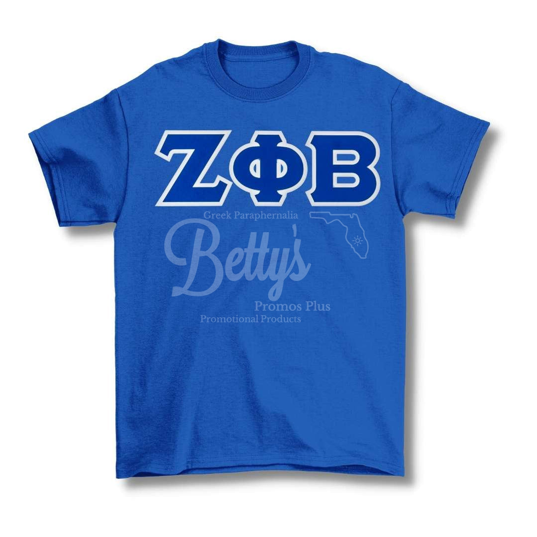 Zeta Phi Beta ΖΦΒ Double Stitched Appliqué Embroidered Greek Letter Line T-ShirtBlue-Small-Betty's Promos Plus Greek Paraphernalia