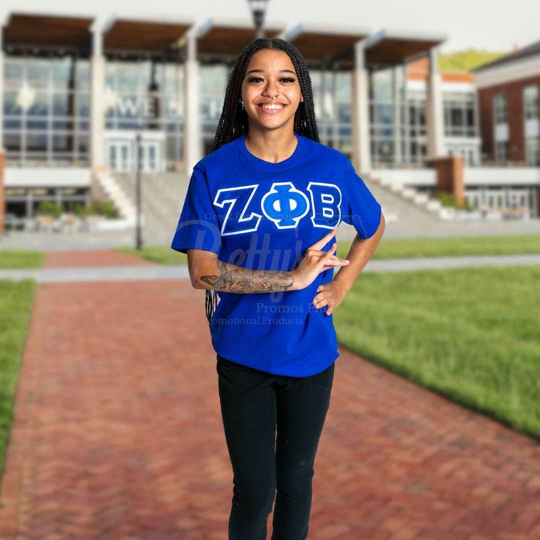 Zeta Phi Beta ΖΦΒ Double Stitched Appliqué Embroidered Greek Letter Line T-Shirt-Betty's Promos Plus Greek Paraphernalia