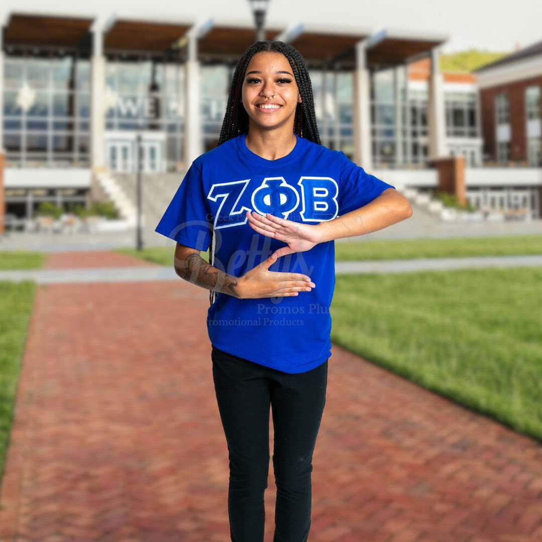 Zeta Phi Beta ΖΦΒ Double Stitched Appliqué Embroidered Greek Letter Line T-Shirt-Betty's Promos Plus Greek Paraphernalia