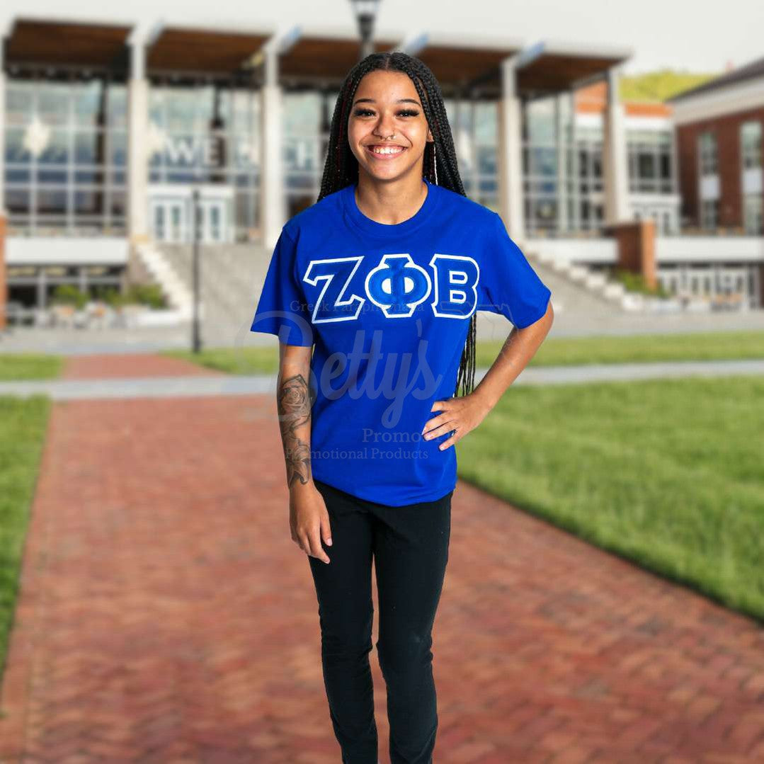 Zeta Phi Beta ΖΦΒ Double Stitched Appliqué Embroidered Greek Letter Line T-Shirt-Betty's Promos Plus Greek Paraphernalia