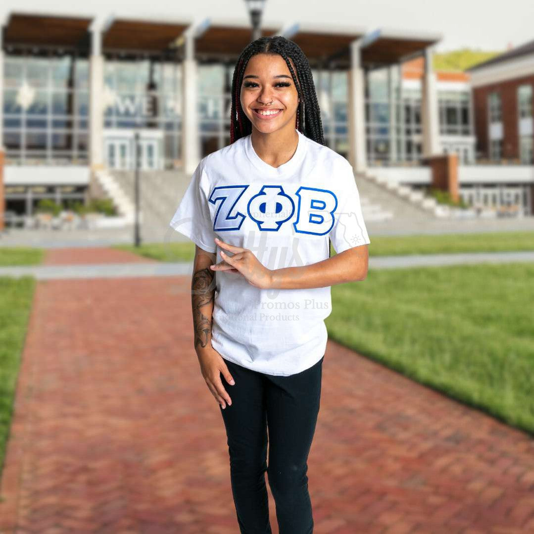 Zeta Phi Beta ΖΦΒ Double Stitched Appliqué Embroidered Greek Letter Line T-Shirt-Betty's Promos Plus Greek Paraphernalia