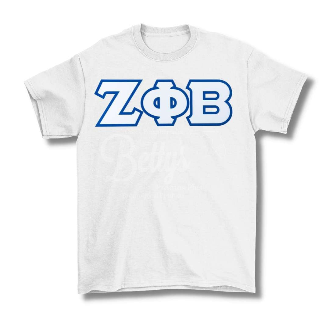 Zeta Phi Beta ΖΦΒ Double Stitched Appliqué Embroidered Greek Letter Line T-ShirtWhite-Small-Betty's Promos Plus Greek Paraphernalia