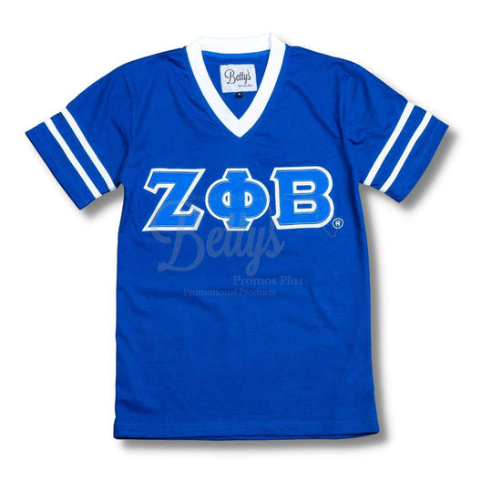 Zeta Phi Beta ΖΦΒ Double Stitched Appliqué Embroidered Jersey T-ShirtBlue-Small-Betty's Promos Plus Greek Paraphernalia