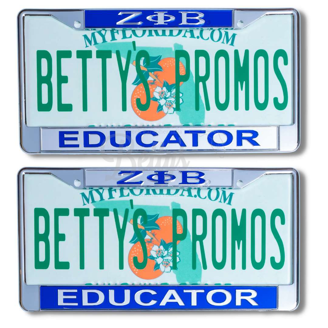Zeta Phi Beta ΖΦΒ Educator Metal Auto Tag Frame with Acrylic Letters License Plate Frame-Betty's Promos Plus Greek Paraphernalia