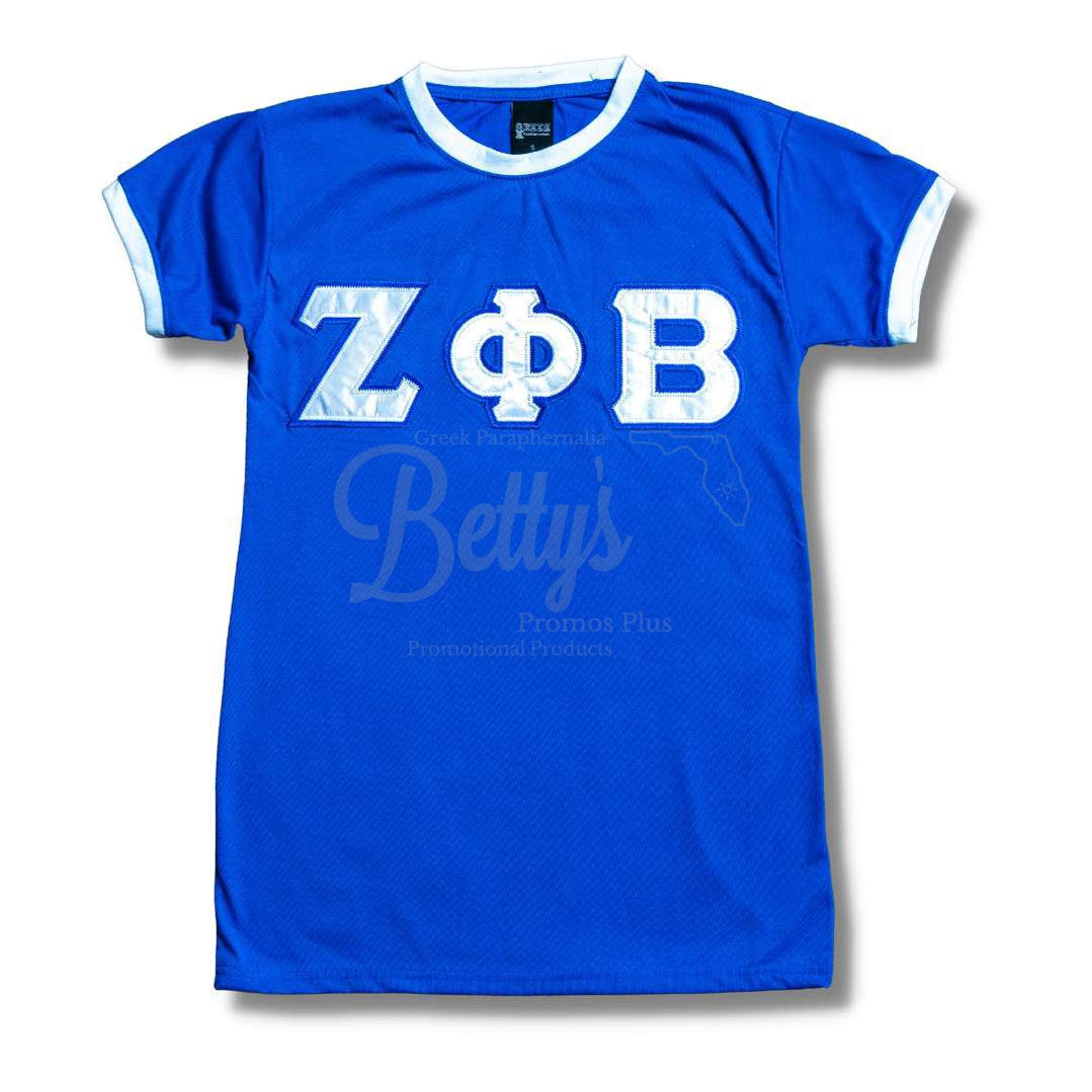 Zeta Phi Beta ΖΦΒ Embroidered Ringer T-ShirtBlue-Small-Betty's Promos Plus Greek Paraphernalia