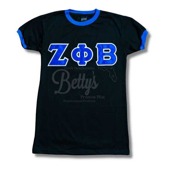 Zeta Phi Beta ΖΦΒ Embroidered Ringer T-ShirtBlack-Small-Betty's Promos Plus Greek Paraphernalia