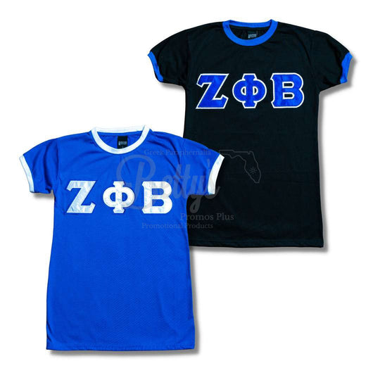 Zeta Phi Beta ΖΦΒ Embroidered Ringer T-Shirt-Betty's Promos Plus Greek Paraphernalia